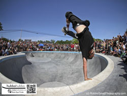 Tony hawk, Andy Macdonald, and other professional skateboarders at the ann arbor skatepark grand opening in ann arbor, michigan